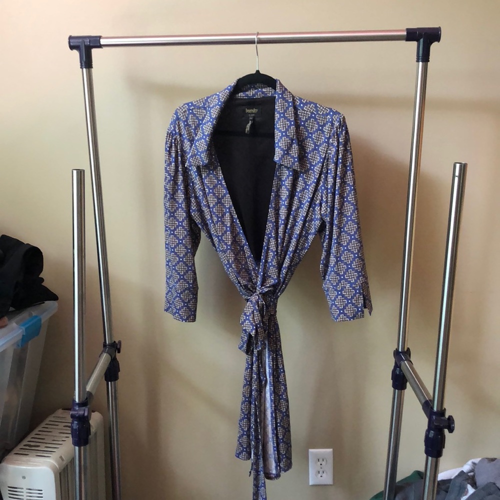 Blue patterned wrap dress